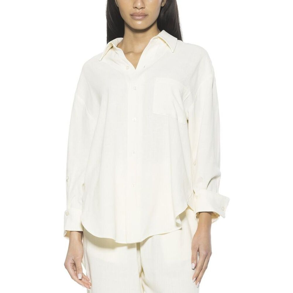 Alexia Admor Womens Amber Linen-Blend Shirt, White